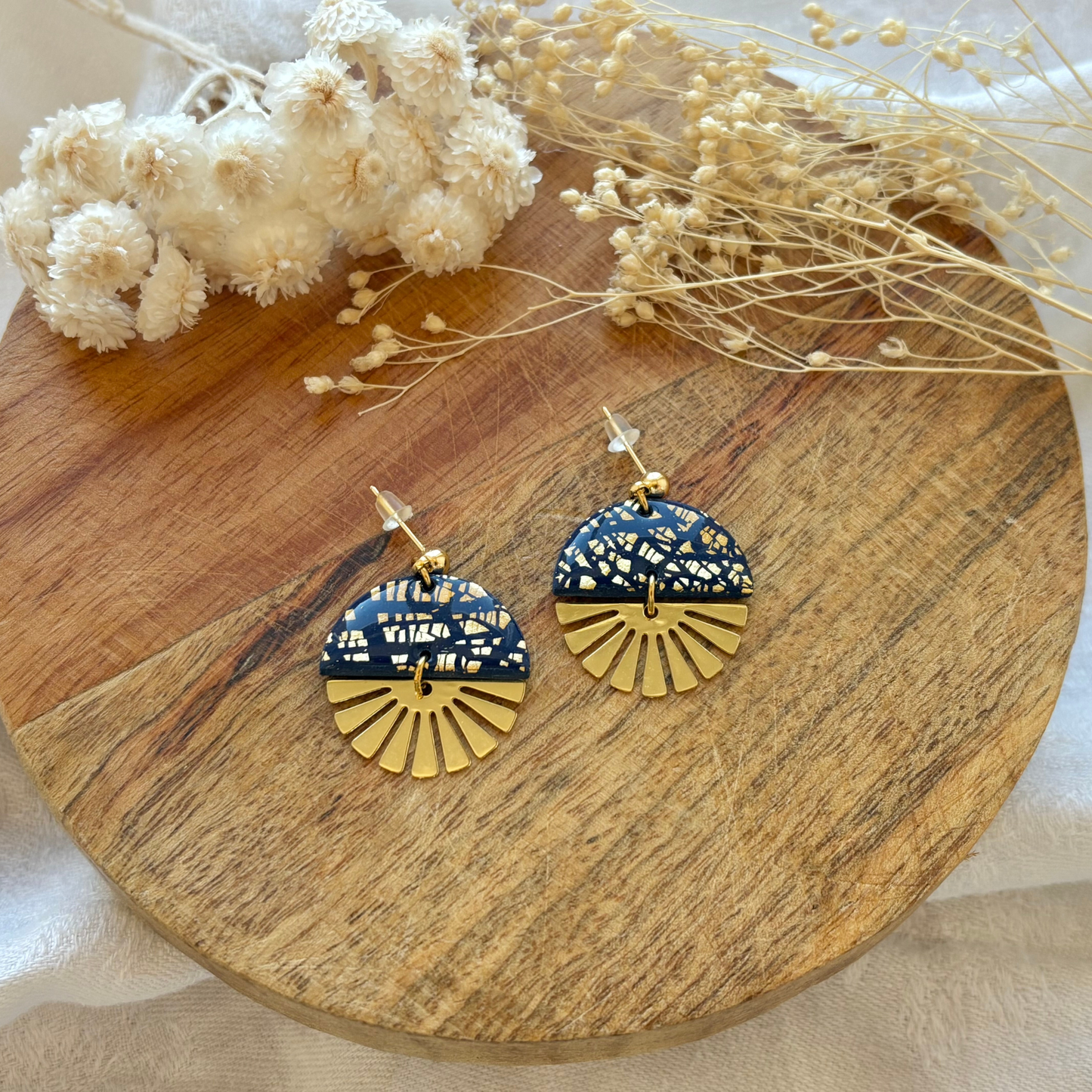 Boucles d’oreilles MARINE – Yellow Bright (Pâte polymère & feuilles d’or)