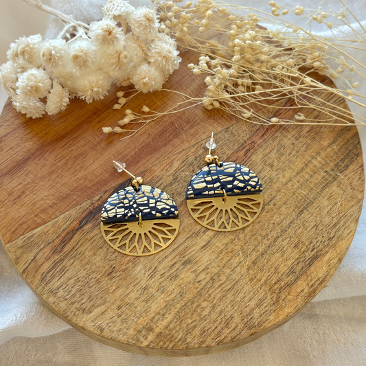 Boucles d’oreilles MARINE – Yellow Bright (Pâte polymère & feuilles d’or)